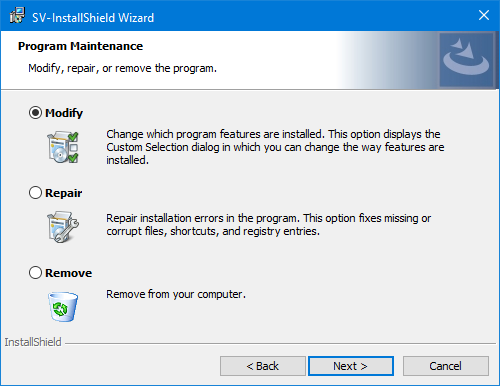 Program Maintenance dialog