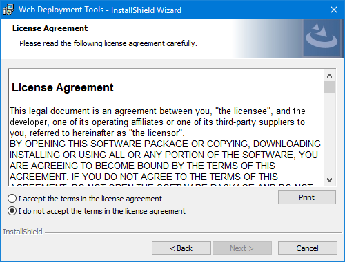 Web Deployment Tools license agreement