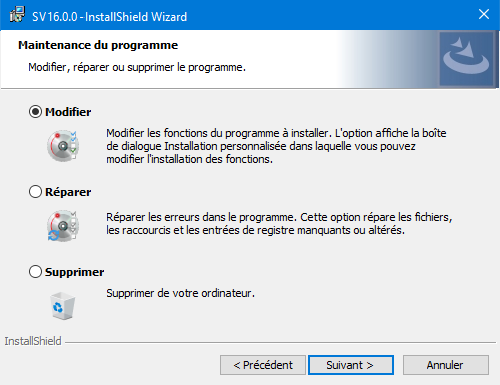 Boîte de dialogue Maintenance du programme